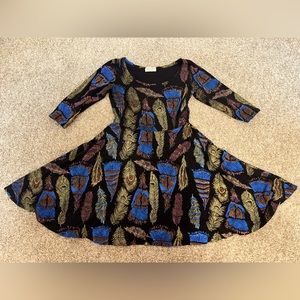 Thief & Bandit Homemade and Handprinted Twirl Feather Dress Size Small